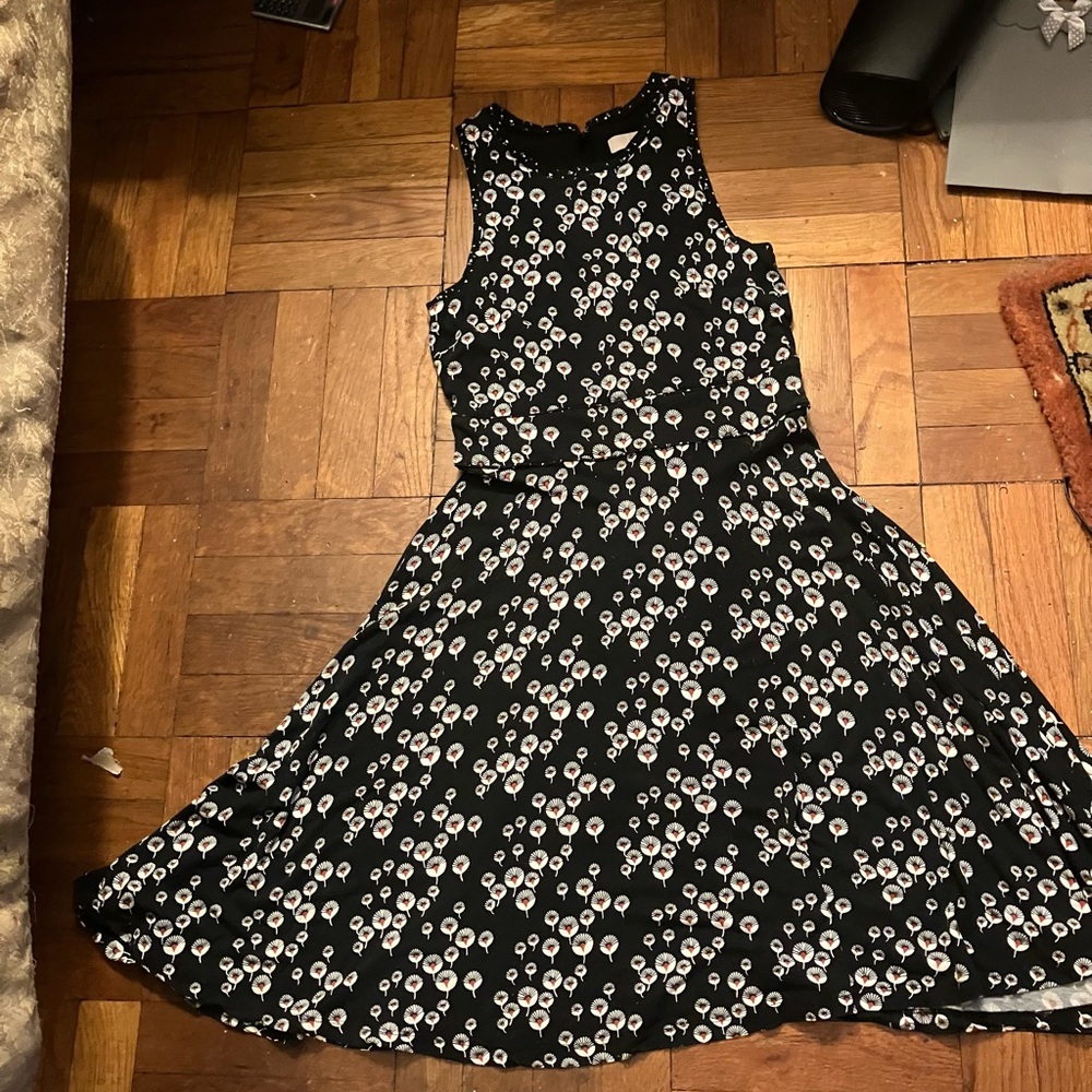 LOFT Black and White and Red Floral Midi Dress❤️❤️